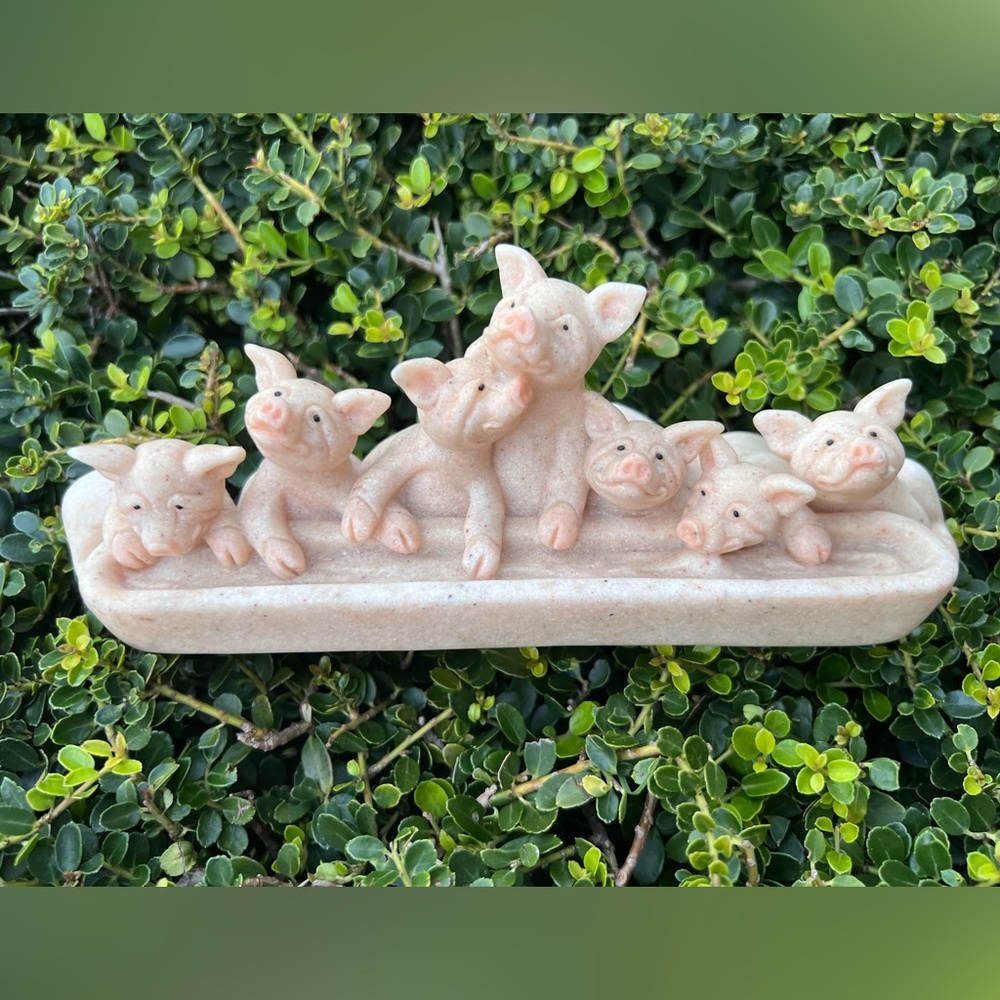 VTG Quarry Critters Second Nature Designs PIGGIN OUT Stone Figurine Pig Piglets